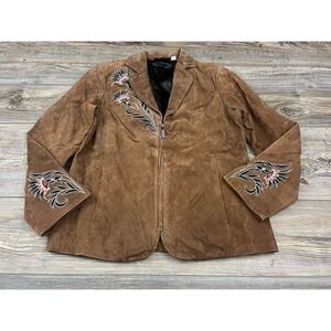 Vtg Bob Mackie Brown‎ Leather Jacket Women's S Embroidered  Western Bikercore